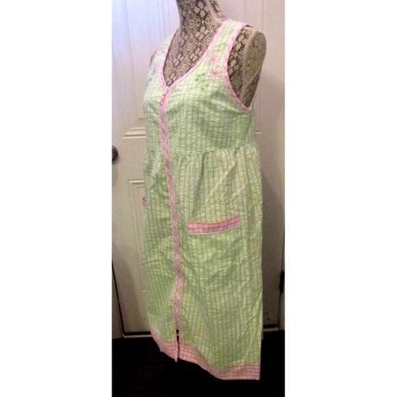 Secret Treasures Sleepwear Zip Duster Apple Green Gingham Pink Trim NWT Size M - Picture 3 of 7